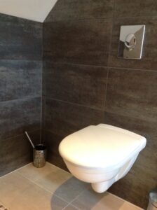 WC séparé de l'étage, habillage en grès foncé